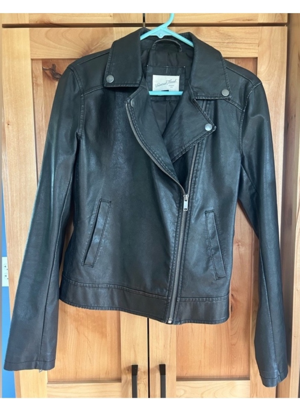 University Thread faux Black Leather Jacket oversized extra small XS